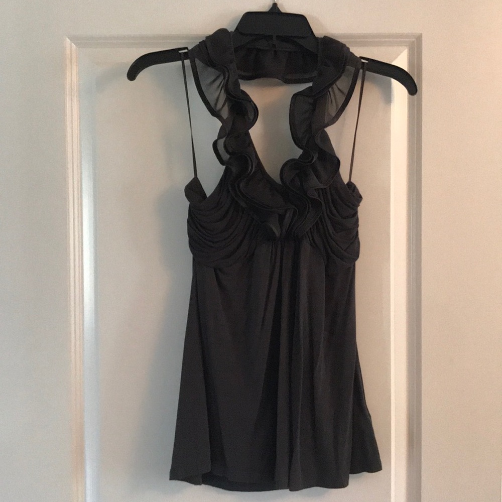 Charcoal gray ruffle neck halter tank top